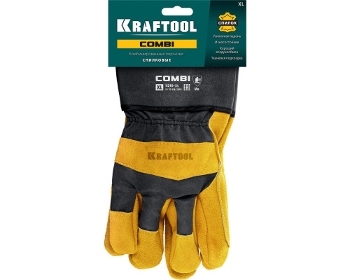Комбинированные двухслойные спилковые перчатки COMBI, XL (10), с доп. слоем на ладони KRAFTOOL 11310-XL