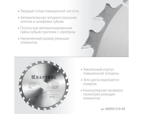 Пильный диск по дереву Fast, 210 х 30 мм, 24Т KRAFTOOL 36950-210-30