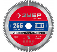 Диск пильный по алюминию 255 x 32/30 мм, 100Т ЗУБР Универсальный рез 36916-255-32-100_z01