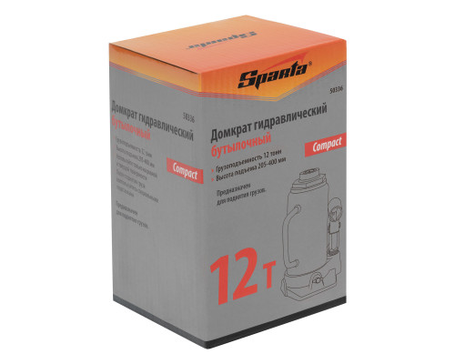Домкрат гидравлический бутылочный 12 т, h подъема 205-400 мм Sparta Compact (50336)