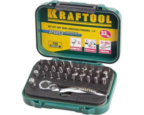 Набор бит с мини-трещоткой, 33 шт KRAFTOOL 26157-H33