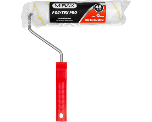 Малярный валик POLYTEX PRO, 48 х 240 мм, бюгель 8 мм, ворс 12 мм, полиакрил/полиэстер, все виды ЛКМ MIRAX 03816-24