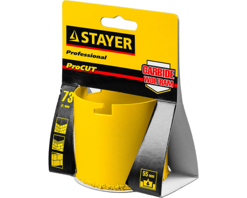 Коронка кольцевая 73 мм, L 55 мм, карбид вольфрама STAYER Professional 33345-73