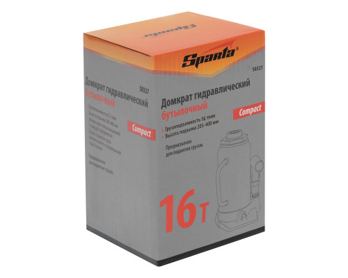 Домкрат гидравлический бутылочный 16 т, h подъема 205-400 мм Sparta Compact (50337)