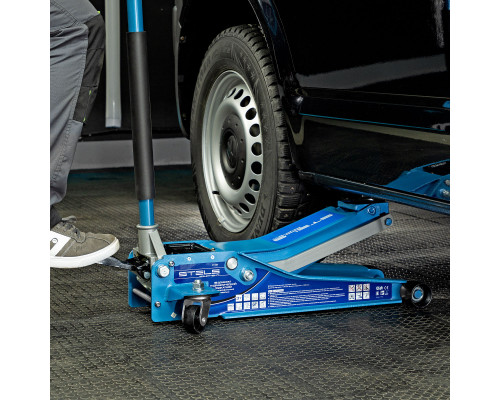Домкрат гидравлический подкатной 3 т, быстрый подъем, Low profile quick lift, 75-505 мм, профессиональный STELS