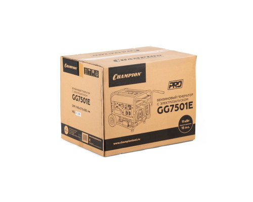 Генератор CHAMPION GG7501E (PRO 6/6,5кВт 15лс 25л 12В 83,3кг, эл.стартер, счетчик, колеса) (GG7501E)