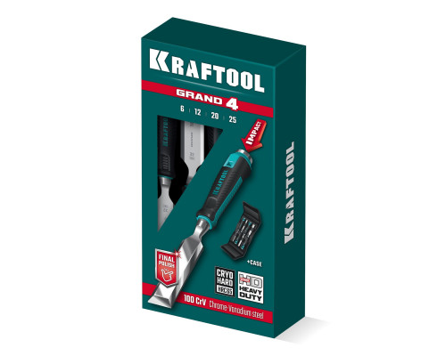 Набор стамесок-долот с двухкомпонентной рукояткой GRAND-4 4 штуки KRAFTOOL 1818-H4