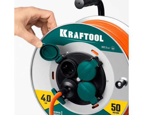 Силовой удлинитель на стальной катушкеEXPERT ПВС 3х2.5 50м 4000Вт IP44 KRAFTOOL 55089-50