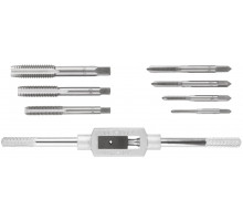 Метчики, легированная сталь Профи 7 шт. М3-М12, метчикодержатель универсальный, блистер