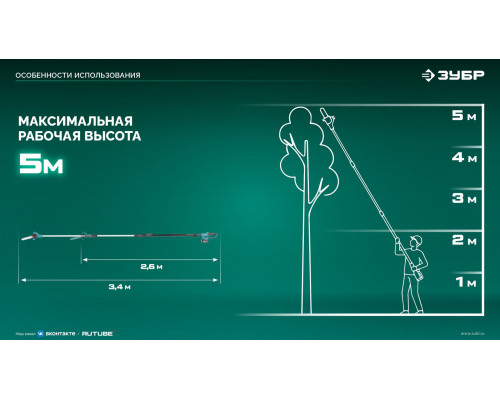 ЗУБР 20 В, 200 мм шина, без АКБ (LMS), высоторез аккумуляторный (ВРБ-2020)