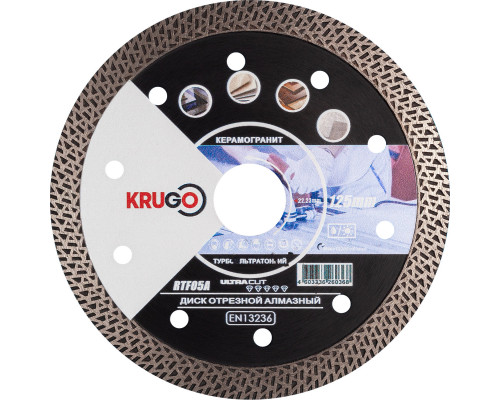 Диск алмазныйТурбо ТF по керамике для УШМ 125 x 1.4 x 22.23 x 10mm KRUGO (RTF05A)