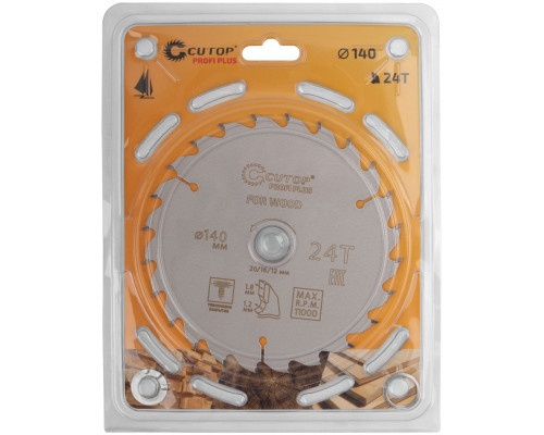 Диск пильный по дереву с тефлоновым покрытием 24Т, CUTOP Profi plus, 140 х 1,2/1,8 х 20/16/12 мм (75-14024Т)