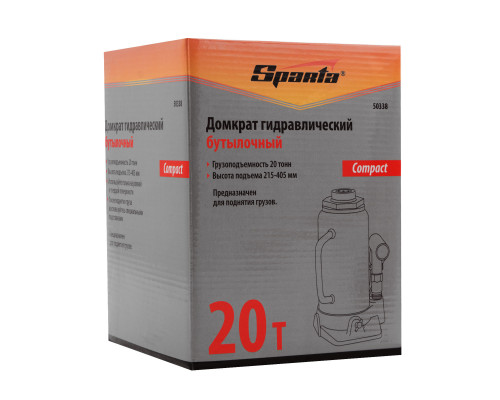 Домкрат гидравлический бутылочный 20 т, h подъема 215-405 мм Sparta Compact (50338)