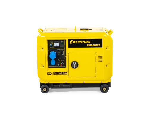 Генератор диз. CHAMPION DG6501ES+ATS (5/5,5кВт 8,9лс 16л 12V 160кг эл.стартер,колеса,счетчик,кожух) (DG6501ES)