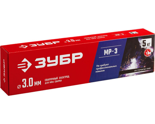 Электрод сварочный МР-3 рутиловый D 3.0 x 350 мм, 5 кг в коробке ЗУБР 40015-3.0