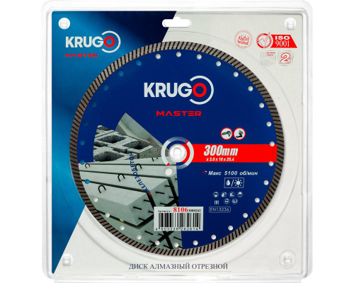 Диск алмазный Турбо по железобетону KRUGO MASTER 300х3,0х25,4х12 mm 81063000262