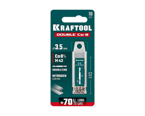 Сверло двухстороннее 3.5?52 мм по металлу DOUBLE Сo-8 сталь M42+8%Co класс А KRAFTOOL 29654-3.5-10