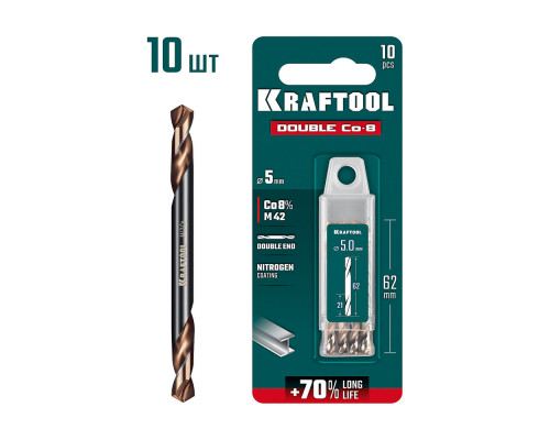 Сверло двухстороннее 5?62 мм по металлу DOUBLE Сo-8 сталь M42+8%Co класс А KRAFTOOL 29654-5.0-10