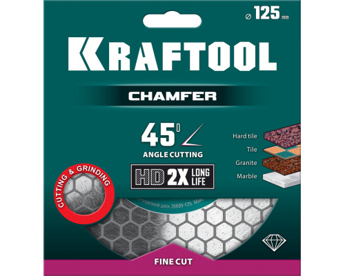 Шлифовально-отрезной алмазный диск CHAMFER 125 мм 22.2 мм 25?1.6 мм KRAFTOOL 36689-125