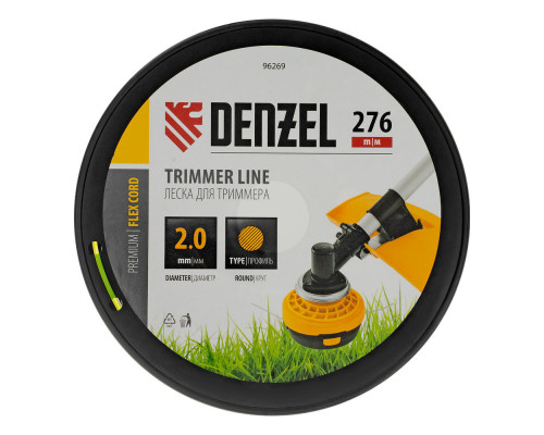 Леска для триммера круглая, 2,0мм х 276м, на DIN катушке FLEX CORD, Denzel (96269)