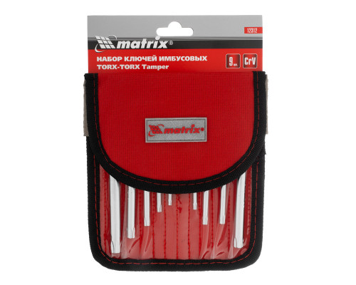 Набор ключей имбусовых Torx -Torx Tamper: 9 шт, T10-T50, CrV, коротких, с сатиновым покрытием, чехол Matrix (12312)