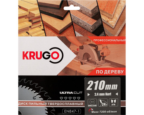 Пильный диск 210 x 2.4/1.6 x 24T x 30mm KRUGO (WA210024)