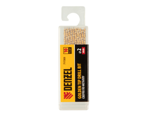 Сверло по металлу, 2 мм, HSS-Tin, Golden Tip, 10 шт. Denzel (717203)