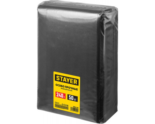 Мешки мусорные строительные HEAVY DUTY, 240 л, 50 шт, черные, особопрочные STAYER 39154-240