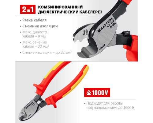 Диэлектрический кабелерез KS-16V, 1000 В, d 9 мм, 160 мм KRAFTOOL 23333-16V