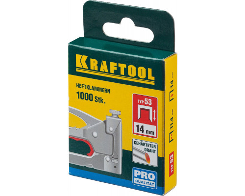 Скобы тип 53 (A/10/JT21), 14 мм, калибр 23GA, 1000 шт KRAFTOOL 31670-14