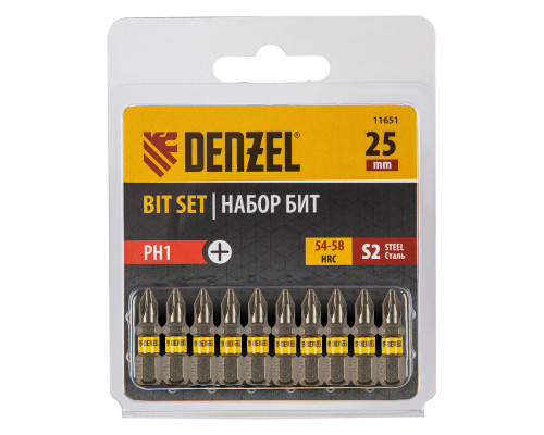 Бита PH1х25, сталь S2, шестигранный профиль, 10 шт. Е 6,3 Denzel (11651)