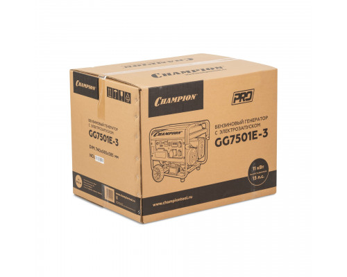 Генератор CHAMPION GG7501E-3 (PRO 400В7,5/8,1кВАcosф=0,8 15лс25л230/12В84,2кг,эл.стартер,счетч.колес (GG7501E-3)