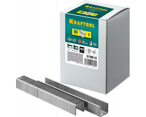 Скобы тип 80 (BeA/Prebena A/Senco AT), 12 мм, калибр 21GA, 5000 шт KRAFTOOL 31780-12