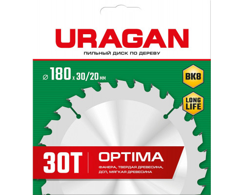 Диск пильный по дереву Optima URAGAN 180х30/20 мм 30Т 36801-180-30-30_z01  