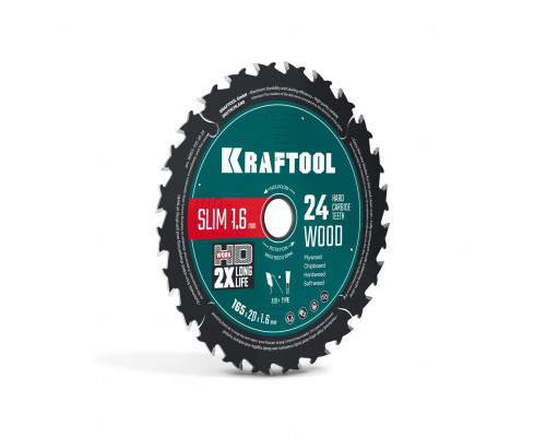 Диск пильный по дереву Slim wood cut, 165 х 20 x 1.6 мм, 24Т KRAFTOOL 36955-165-20-24