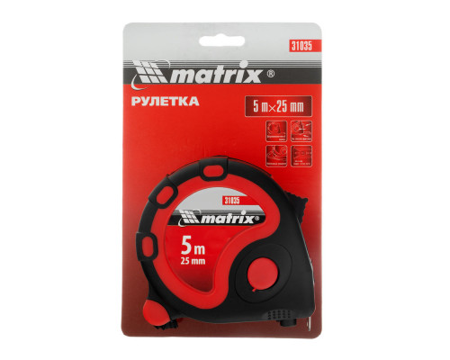Рулетка Status 3 fixations,5 м х 25 мм,двухкомпонентный корпус,3 фиксации ленты Matrix