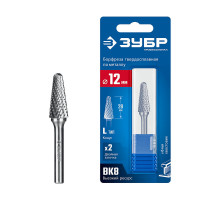 Борфреза твердосплавная 12?28 мм тип L конус с закругленным углом 28° радиус 3.0 мм хв-к 6 мм Профессионал ЗУБР 28810-12-28