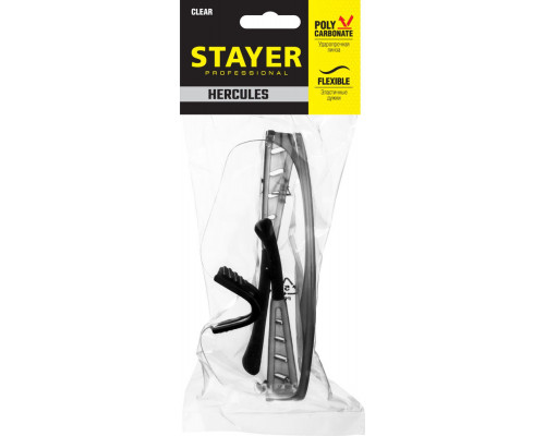 Очки защитные HERCULES, открытого типа, прозрачные, широкое моностекло STAYER Professional 2-110431_z01