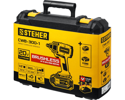 Гайковерт бесщеточный кейс STEHER V1 20 В 300 Н·м 1 АКБ (4 А·ч) CWB-300-1  