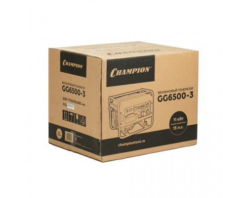Генератор CHAMPION GG6500-3 (400В6,2/6,8кВАcosф=0,8 15лс 25л 67кг) (GG6500-3)