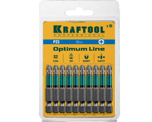 Биты Optimum PZ3, 50 мм, 10 шт KRAFTOOL 26124-3-50-10
