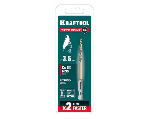 Сверло по металлу для винтовёртов и шуруповертов IMPACT READY STEP POINT d3.5 х 79 мм KRAFTOOL 29653-3.5