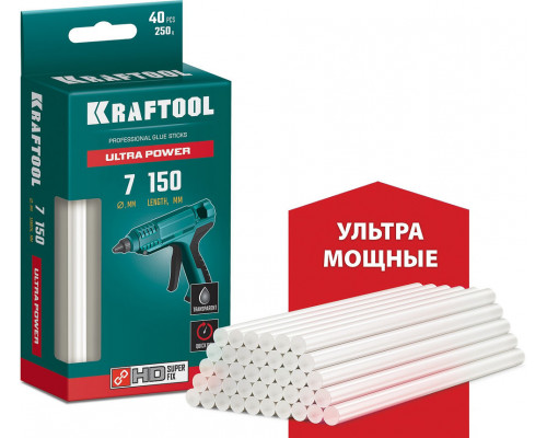 Клеевые стержни Ultra Power, 7 х 150 мм, 40 шт, прозрачные, ультрамощные KRAFTOOL 06837-40