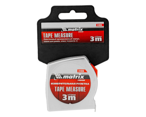 Рулетка Chrom,3 м x 13 мм,хромированный корпус Matrix