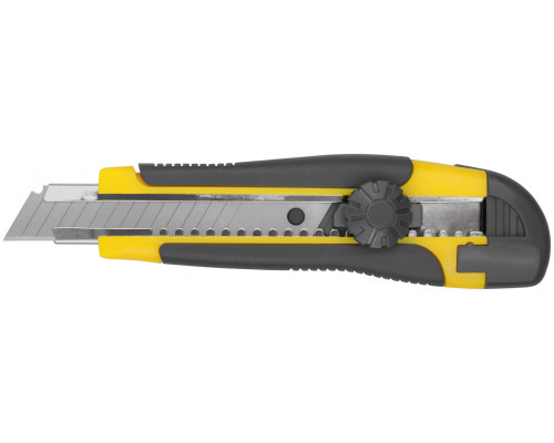 Нож технический 18 мм усиленный прорезиненный, вращ.прижим, лезвие 15 сегментов (10255)