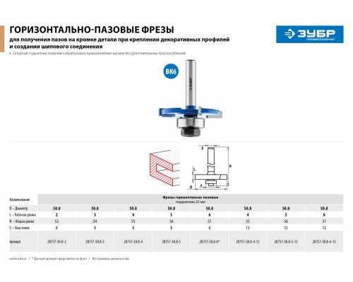 Фреза горизонтально-пазовая 50.8 x 4 мм, хвостовик 12 мм ЗУБР Профессионал 28757-50.8-4-12