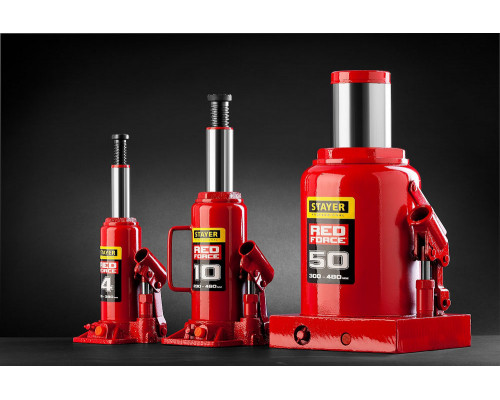STAYER RED FORCE, 8 т, 230 - 457 мм, бутылочный гидравлический домкрат, Professional (43160-8_z01)