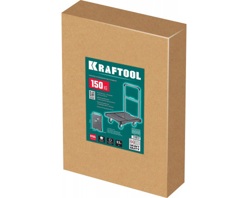 Платформенная тележка до 150 кг, платформа 68.0 х 49.5 см, складная рукоятка, складные колеса d 10 см, вес – 9.3 кг KRAFTOOL 38780-150
