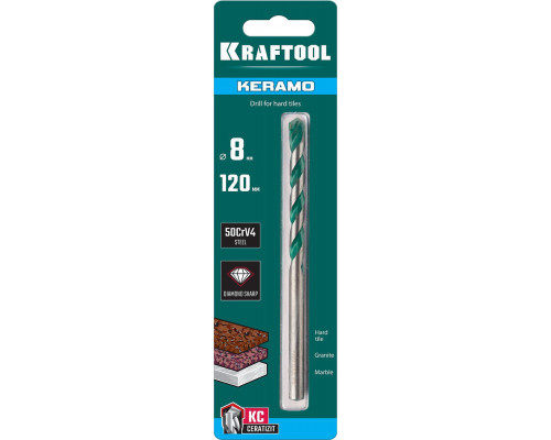 Сверло по керамограниту Keramo, 8 х 120 мм, тв.сплав КС KRAFTOOL 29175-120-8