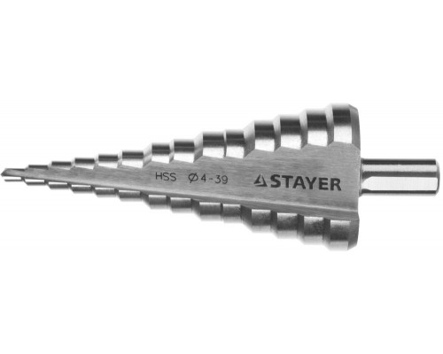 Сверло ступенчатое 4-39 мм, 14 ступеней, сталь HSS STAYER 29660-4-39-14